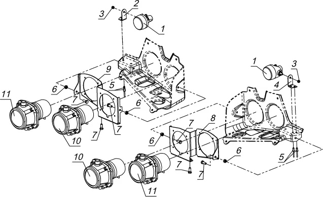 Установка передних осветительных приборов